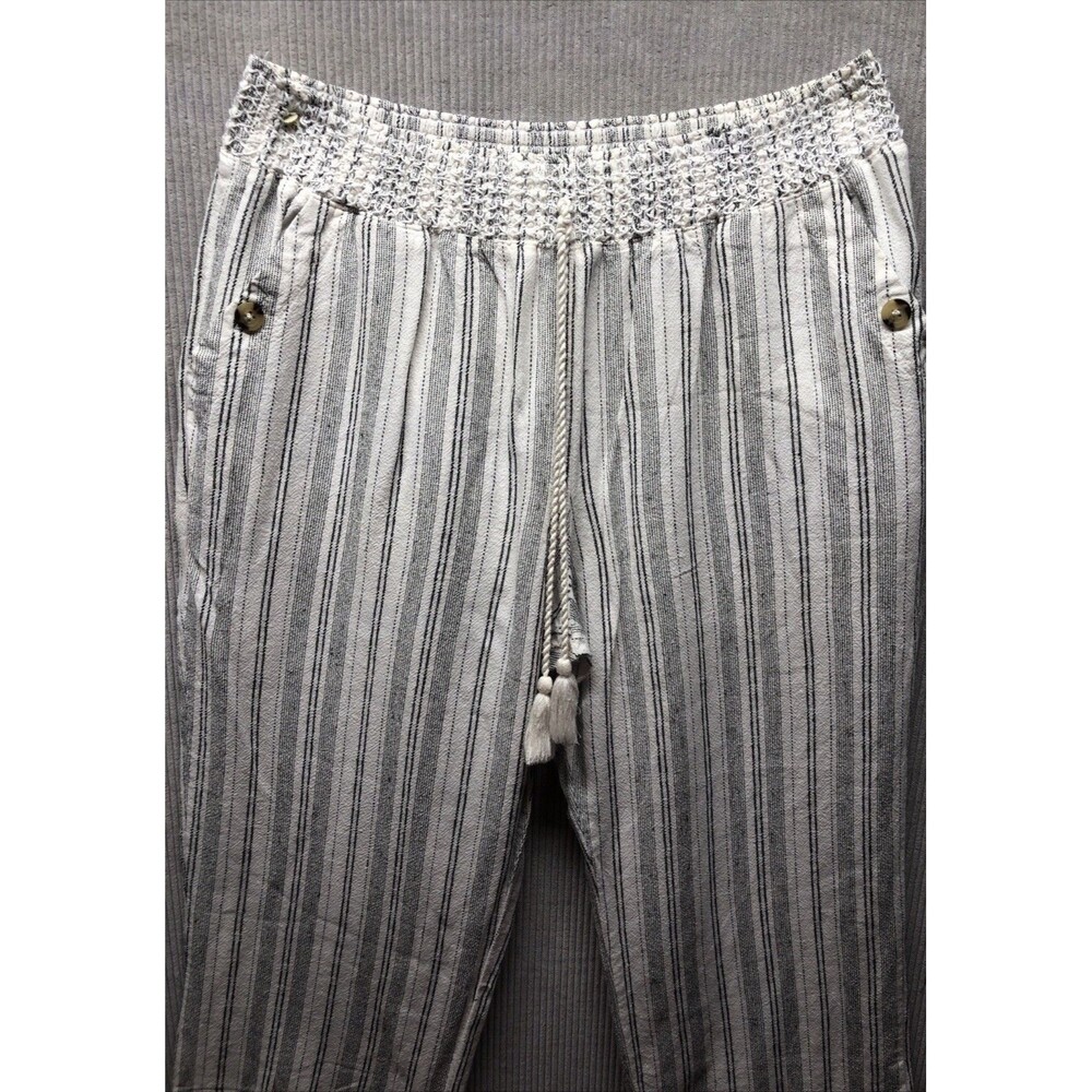 Westbound Capri Pants Size XL White Gray Stripe Tassel Tie Nautical Beach
